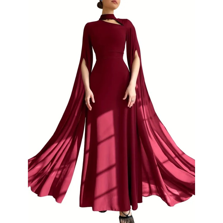 Robe de soirée Longue avec manches cape ROUGE