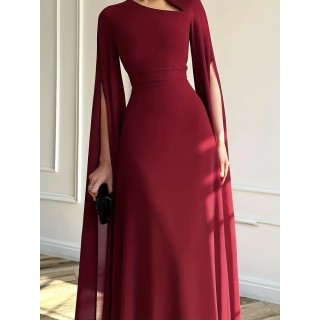 Robe de soirée Longue avec manches cape ROUGE