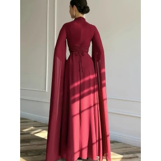 Robe de soirée Longue avec manches cape ROUGE