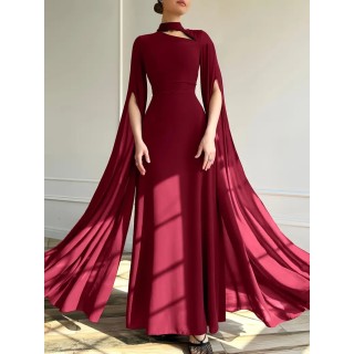 Robe de soirée Longue avec manches cape ROUGE