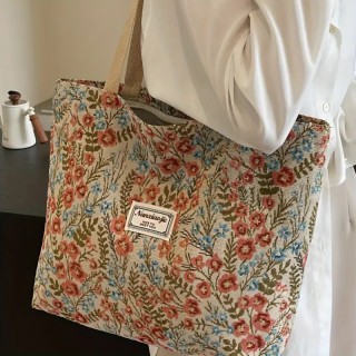 Grand Sac à bandoulière vintage à motifs floraux - ROUGE