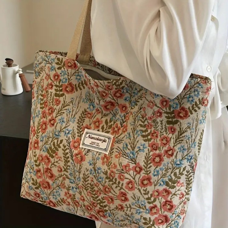 Grand Sac à bandoulière vintage à motifs floraux - ROUGE Grand Sac à bandoulière vintage à motifs floraux - ROUGE