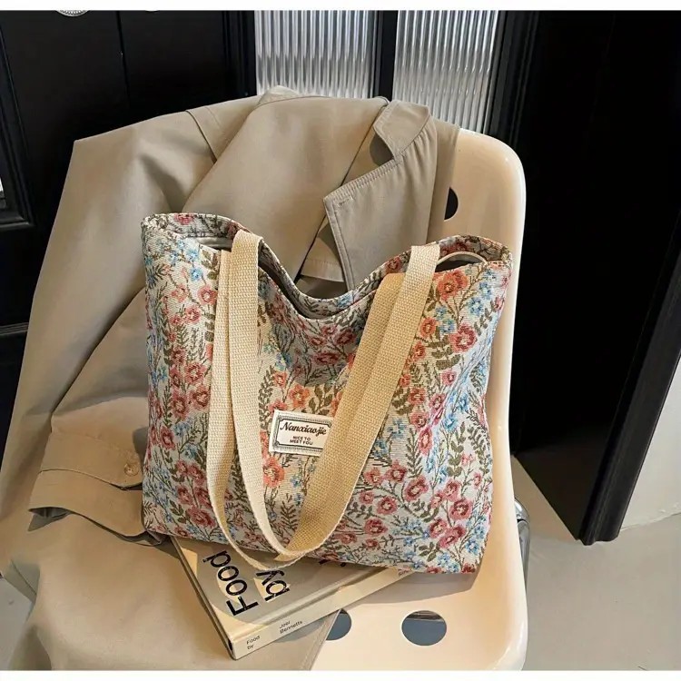 Grand Sac à bandoulière vintage à motifs floraux - ROUGE