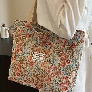 Grand Sac à bandoulière vintage à motifs floraux - ROUGE