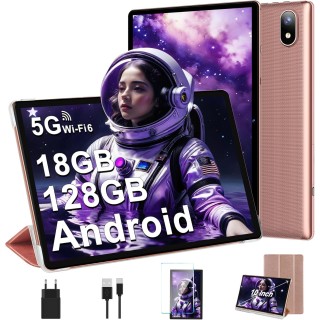 Tablette 10 Pouces Android 14 avec 5G Wi-Fi 6, 18Go RAM+128Go ROM - ROSE