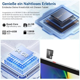 Tablette 10 Pouces Android 13 Quad-Core avec 6Go RAM+ 64Go ROM GRISE - NEUVE