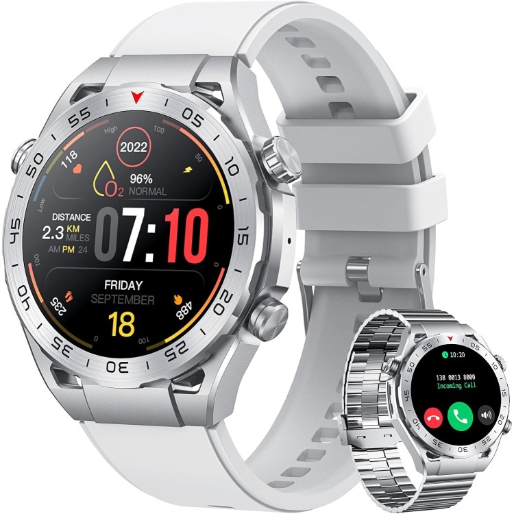 Smartwatch Montre Connectée Homme 1.42"- IOS et Android - Grise métal avec 2 Bracelets - NEUVE