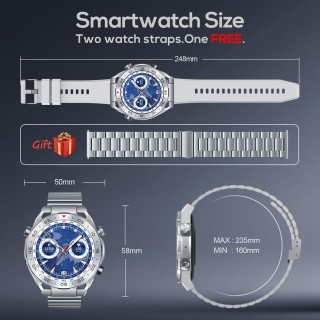 Smartwatch Montre Connectée Homme 1.42"- IOS et Android - Grise métal avec 2 Bracelets - NEUVE