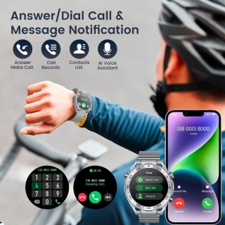 Smartwatch Montre Connectée Homme 1.42"- IOS et Android - Grise métal avec 2 Bracelets - NEUVE