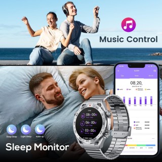 Smartwatch Montre Connectée Homme 1.42"- IOS et Android - Grise métal avec 2 Bracelets - NEUVE