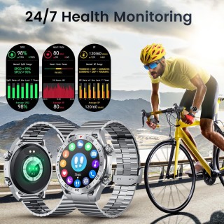 Smartwatch Montre Connectée Homme 1.42"- IOS et Android - Grise métal avec 2 Bracelets - NEUVE