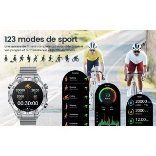 Smartwatch Montre Connectée Homme 1.42"- IOS et Android - Grise métal avec 2 Bracelets - NEUVE
