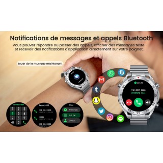 Smartwatch Montre Connectée Homme 1.42"- IOS et Android - Grise métal avec 2 Bracelets - NEUVE