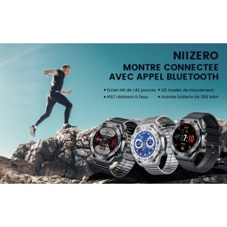 Smartwatch Montre Connectée Homme 1.42"- IOS et Android - Grise métal avec 2 Bracelets - NEUVE