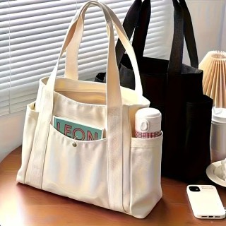Grand Sac fourre-tout en toile - CREME